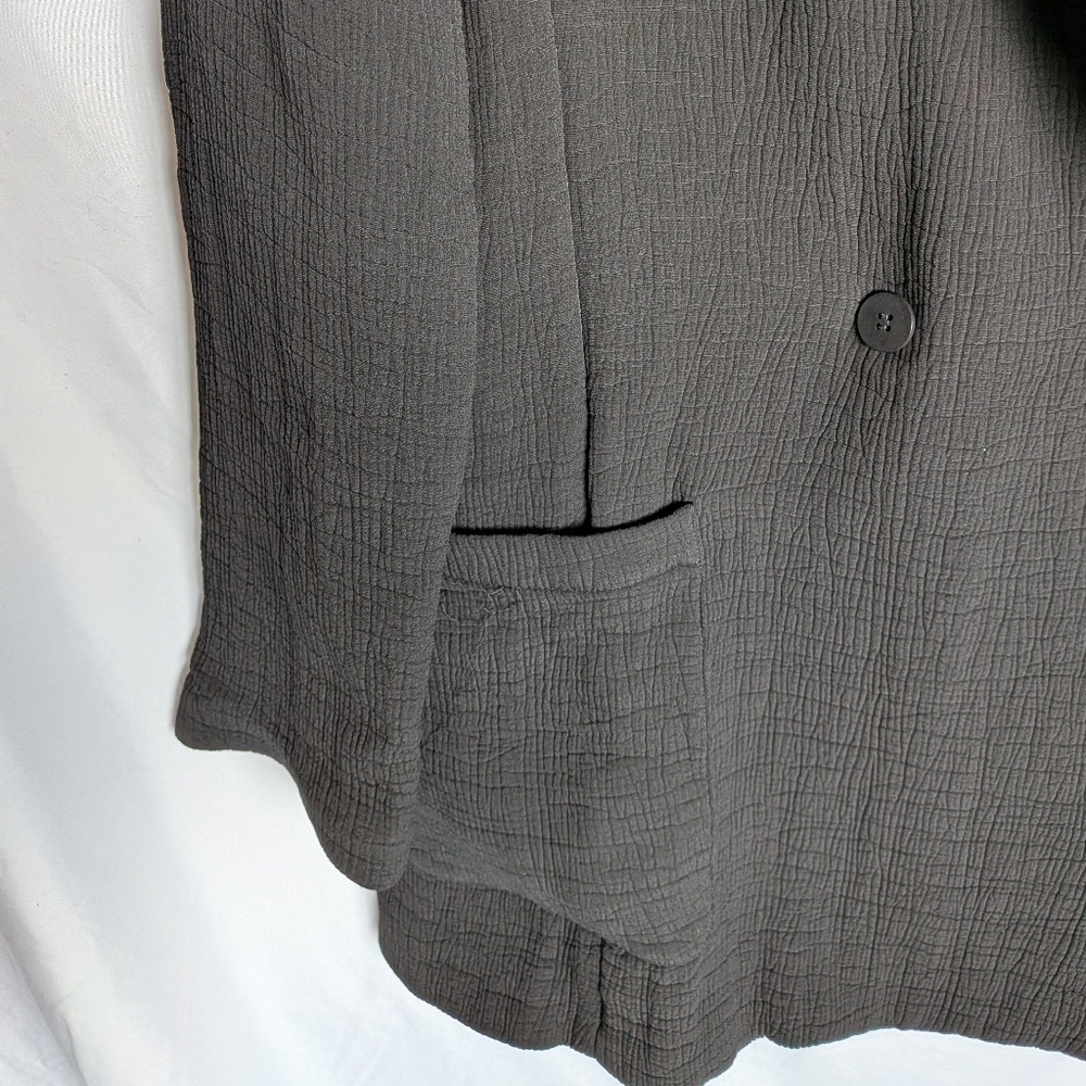 Eileen Fisher Silk Blend Sponge Texture Blazer - Minimalist Lagenlook - Black L - Picture 7 of 12